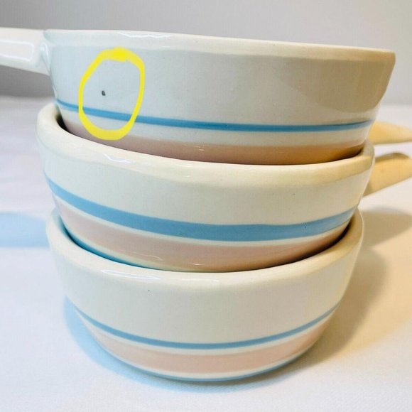 Vintage McCoy Pink & Blue Stripe French Onion Soup Bowl 1970s set of 3 Cottage - Picture 4 of 5